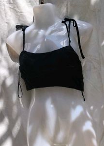 379. Black Tie-Strap Crop Top