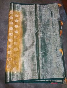 Yellow &amp; Green Polka Dot Saree