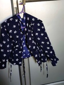 Bird Print Tie Front Blouse