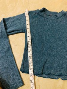 Blue Sparkle Long Sleeve Crop Top