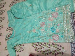 Sea Green Embroidered Plazo Suit