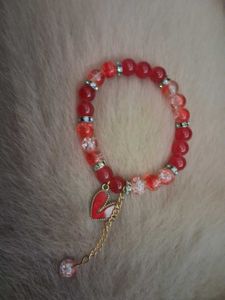 Red Beaded Heart Charm Bracelet