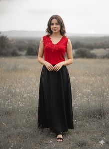 Red Top & Black Maxi Dress