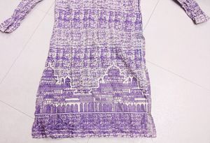 Purple White Printed Staight Kurta