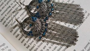 Oxidized crescent moon chandelier earrings