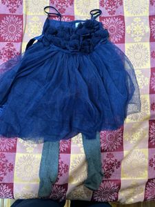 Navy Blue Flower Girl Dress With Free Stockings
