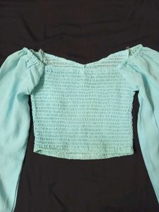 Blue Smocked Crop Top