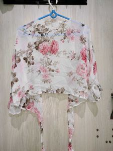 Pinteresty White And Pink Floral Dress With Shrug