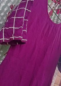 Purple Tunic Kurti with Checked Sleeves