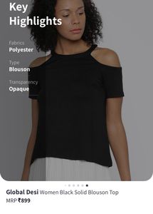 Global Desi Women Black Solid Cold Shoulder Top
