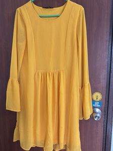 Zara Yellow Bell Sleeve Mini Dress