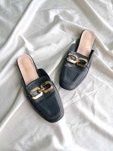 Black Mules with Gold Detail