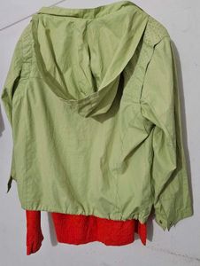 Orange Knit Mini Dress with lime green jacket