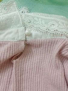 Pink Sweater Top With Lace Detailing Collar
