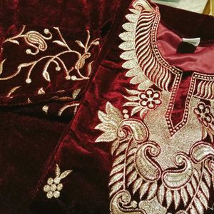 Elegant Pink Velvet Kurta Set