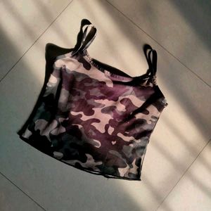Army And Butterfly Print Cami Top
