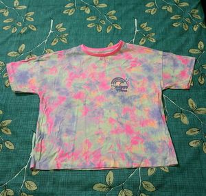 y2k fluorescent tie dye pink tshirt crop