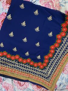 Elegant Blue Saree (blouse 38in Alterable Upto 40)