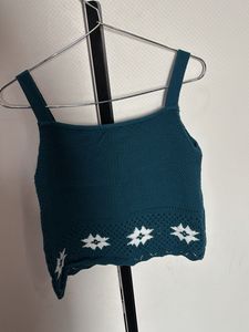 Teal Knit Tank Top with Floral Detail