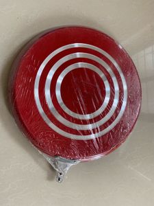 Red Pan with Silver Concentric Circle Design