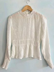 White Crinkle Mock Neck Blouse