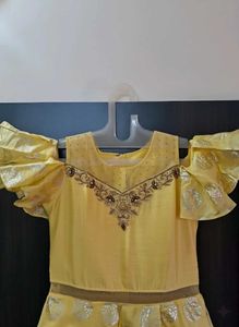 Yellow layered party gown set for girls