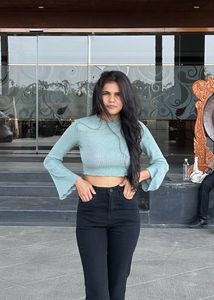 Green Full Sleeved Crop Top
