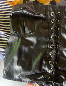 Lace-Up Faux Leather Corset Top