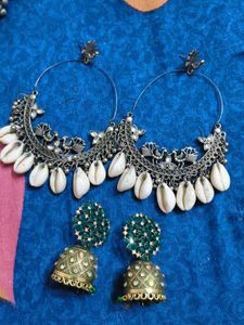 Green Jhumka Earrings