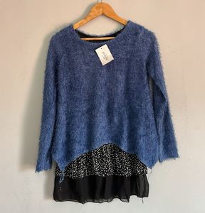 Blue Fuzzy Knit Top Korean