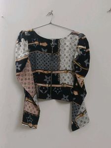Patterned Puff Sleeve Top