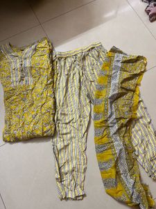 Yellow Floral Print Cotton Dress