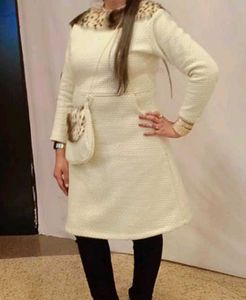 Unique Tweed Dress with Faux Fur