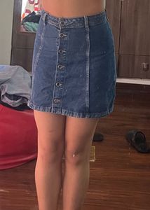Denim Button-Front Mini Skirt