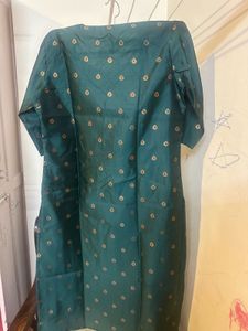 Emerald Green Kurti, Pant &amp; Purple Silk Duppatta