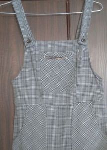 check printed square neck strap jumpsuit