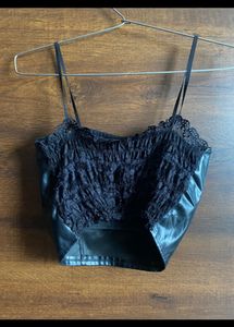 Women Fashion Leather Crop Top Chest Padded