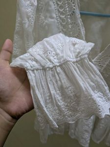 Korean White Lace Detail Peplum Top