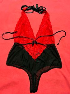 Red &amp; Black Lace Teddy Bodysuit XL