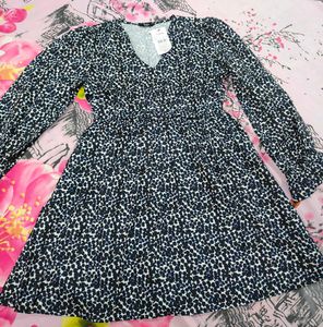 Spotted Print V-Neck Dress