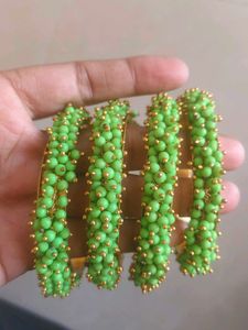 Green Beaded Bangle Set of 4