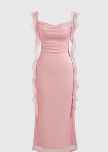 Pink Ruffle Detail Midi Dress from newme