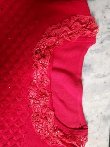 Red Festive Top Frilly Neck For Semi Winter