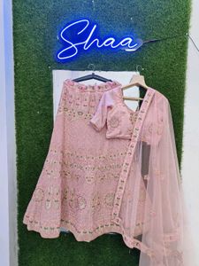 Festive Pink Heavy Material Thread Work Lehenga