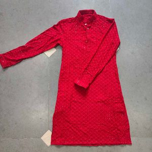Red Embroidered Kurta