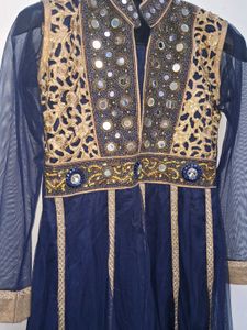 Navy Blue &amp; Gold Mirror Work Kurta