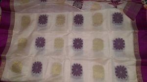 Elegant Purple &amp; White Floral Tussar Saree