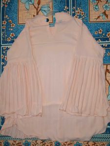 Peach Pleated Top with Bell Sleeves