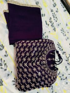 Purple Embroidered  Kameez With Dupatta