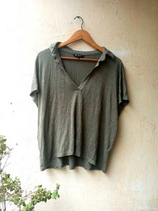 Korean Olive V-Neck Top Oversized (Women)